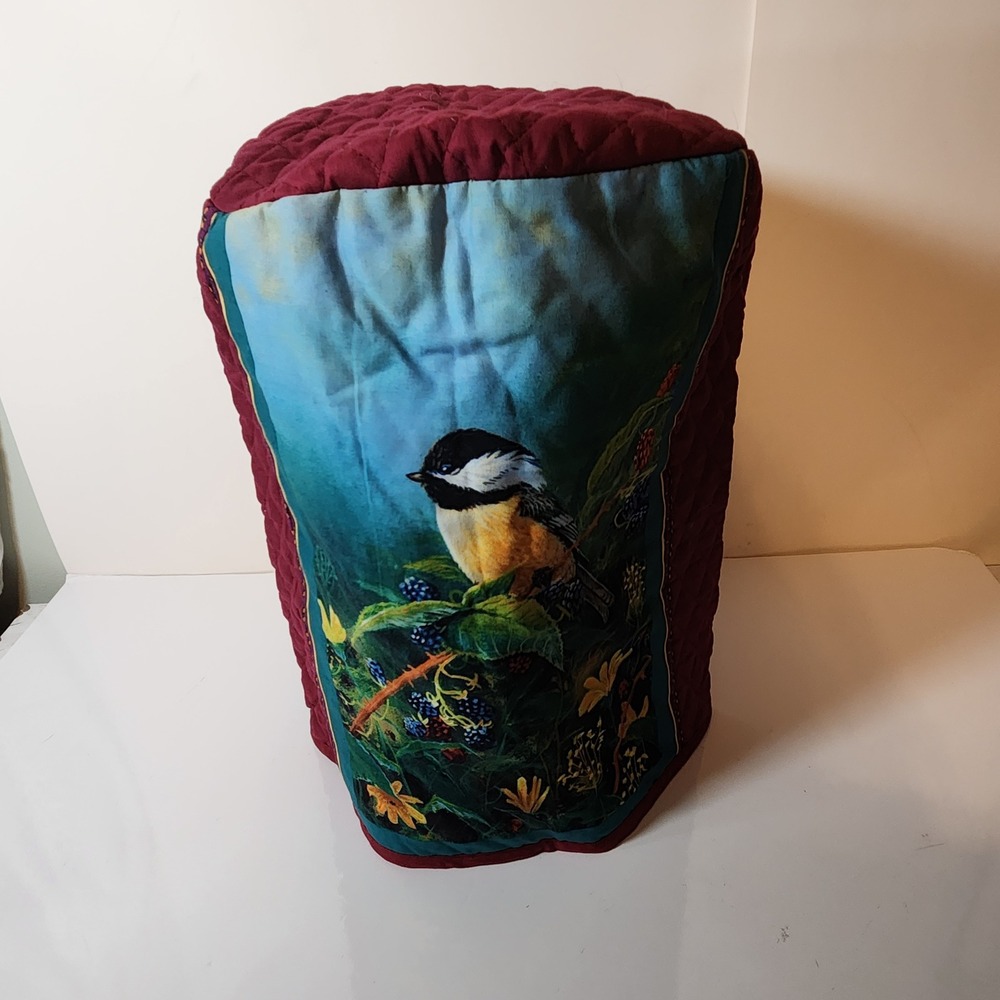 Quilted Chickadee Bird Appliance/water Cover Burgundy Fabric Kitchen cottagecore